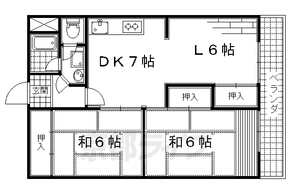 京阪電気鉄道宇治線 観月橋駅 徒歩8分 3階建 築40年(2LDK/3階)の間取り写真