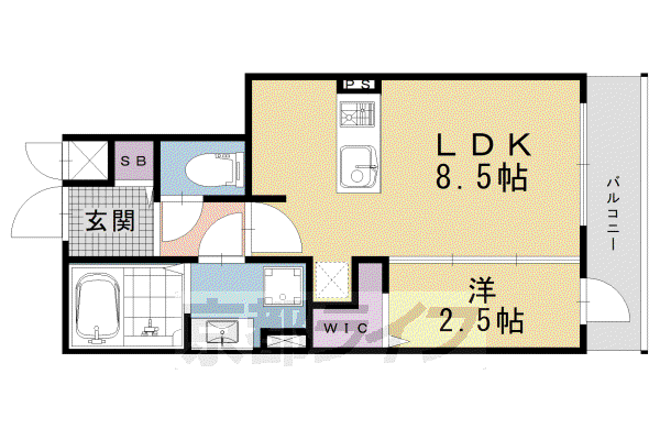 京都市烏丸線 九条駅(京都) 徒歩9分 3階建 築2年(1LDK/3階)の間取り写真