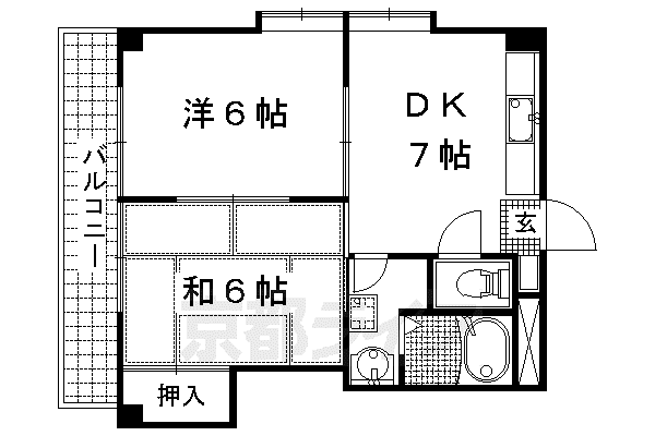 京阪電気鉄道宇治線 桃山南口駅 徒歩8分 7階建 築37年(2DK/4階)の間取り写真