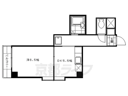 京阪電気鉄道宇治線 桃山南口駅 徒歩8分 7階建 築36年(1DK/5階)の間取り写真