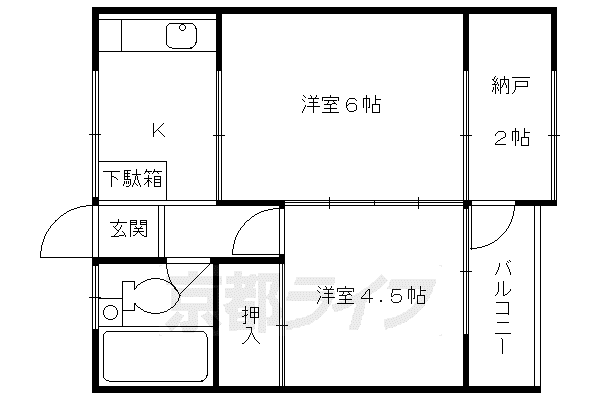 京阪電気鉄道京阪線 伏見稲荷駅 徒歩7分 2階建 築34年(2K/2階)の間取り写真