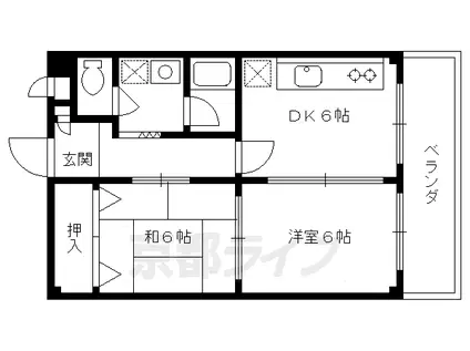 京阪電気鉄道京阪線 伏見桃山駅 徒歩25分 5階建 築38年(2DK/2階)の間取り写真