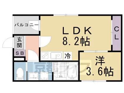 京都市東西線 椥辻駅 徒歩5分 3階建 築2年(1LDK/2階)の間取り写真