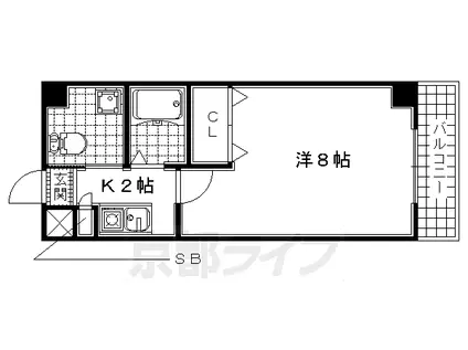 近鉄京都線 小倉駅(京都) 徒歩3分 4階建 築26年(1K/4階)の間取り写真