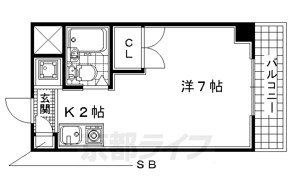 近鉄京都線 大久保駅(京都) 徒歩10分 5階建 築34年(1K/5階)の間取り写真