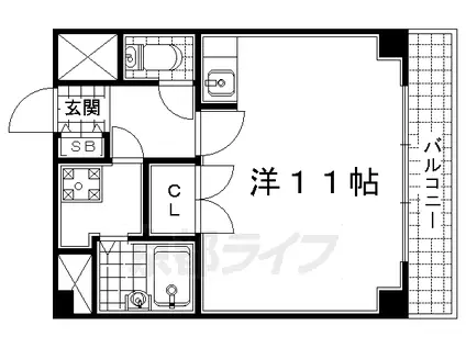 近鉄京都線 向島駅 徒歩20分 5階建 築34年(1K/4階)の間取り写真