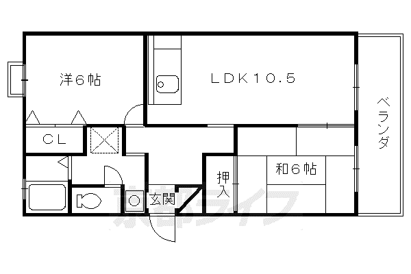 京阪電気鉄道宇治線 六地蔵駅(京阪) 徒歩16分 2階建 築35年(2LDK/2階)の間取り写真