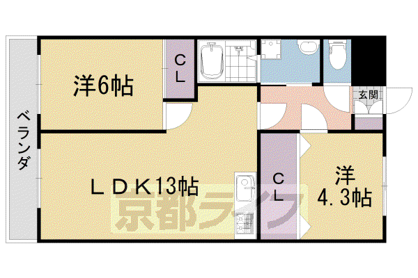 京阪電気鉄道宇治線 宇治駅(京阪) 徒歩18分 6階建 築31年(2LDK/3階)の間取り写真