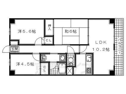 奈良線 長池駅 徒歩10分 3階建 築31年(3LDK/1階)の間取り写真