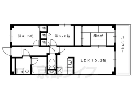 奈良線 長池駅 徒歩10分 3階建 築31年(3LDK/3階)の間取り写真