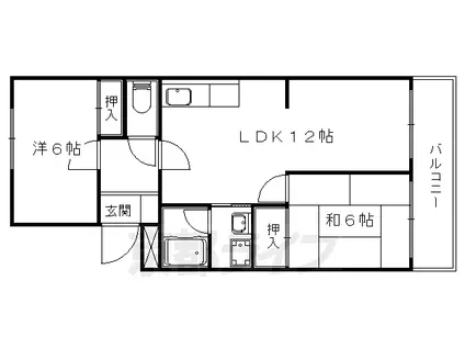 京都市東西線 醍醐駅(京都) 徒歩15分 6階建 築43年(2LDK/1階)の間取り写真