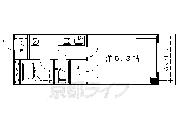 京阪電気鉄道京阪線 丹波橋駅 徒歩12分 3階建 築32年(1K/3階)の間取り写真