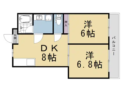 近鉄京都線 東寺駅 徒歩7分 3階建 築37年(2LDK/3階)の間取り写真
