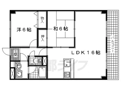 奈良線 木幡駅(JR) 徒歩14分 3階建 築30年(2LDK/2階)の間取り写真