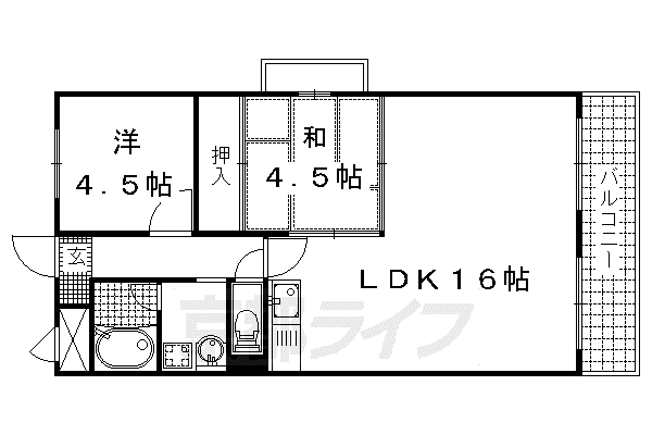 京都市烏丸線 くいな橋駅 徒歩8分 10階建 築42年(2LDK/10階)の間取り写真