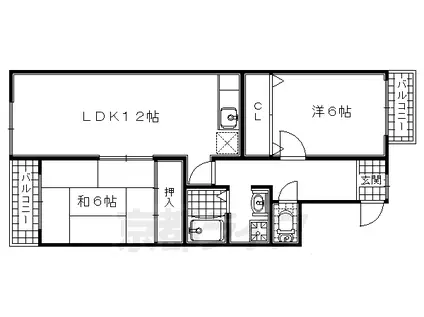 奈良線 六地蔵駅(JR) 徒歩5分 3階建 築34年(2LDK/1階)の間取り写真