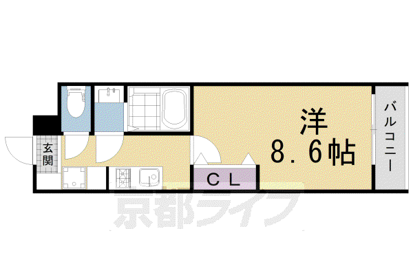 京福北野線 北野白梅町駅 徒歩18分 3階建 築2年(1K/2階)の間取り写真
