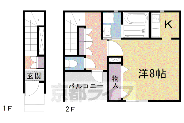 山陰本線 丹波口駅 徒歩9分 3階建 築2年(1K/2階)の間取り写真