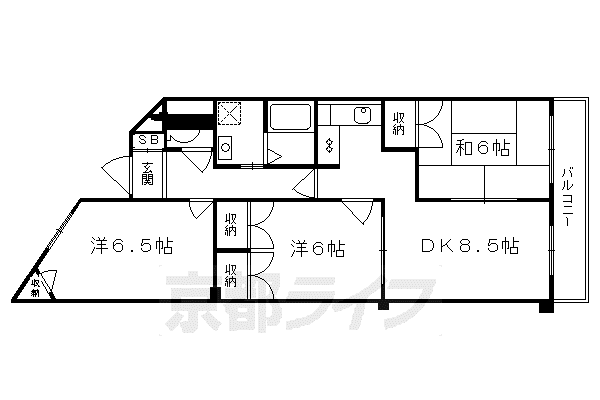 京阪電気鉄道宇治線 観月橋駅 徒歩8分 7階建 築36年(3LDK/7階)の間取り写真