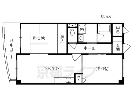 京阪電気鉄道京阪線 伏見桃山駅 徒歩25分 4階建 築36年(2LDK/2階)の間取り写真
