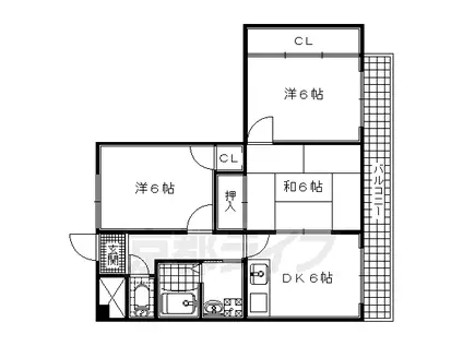 近鉄京都線 富野荘駅 徒歩2分 7階建 築33年(3DK/2階)の間取り写真