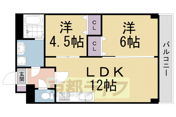 近鉄京都線 向島駅 徒歩7分 6階建 築48年(2LDK/2階)の間取り写真