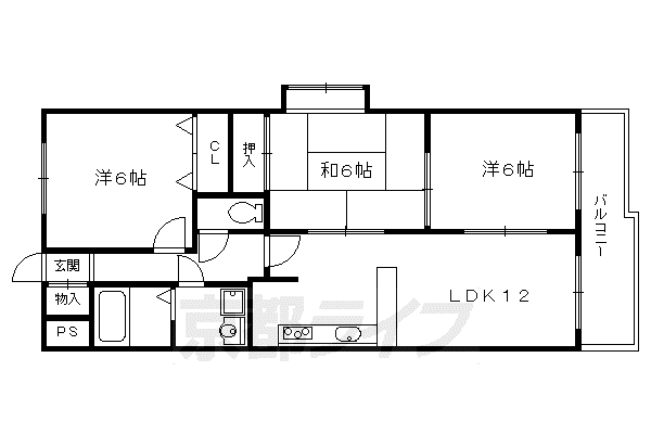 奈良線 JR藤森駅 徒歩17分 3階建 築32年(3LDK/1階)の間取り写真