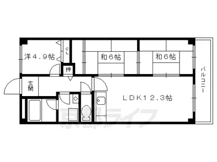 近鉄京都線 向島駅 徒歩10分 7階建 築33年(3LDK/1階)の間取り写真