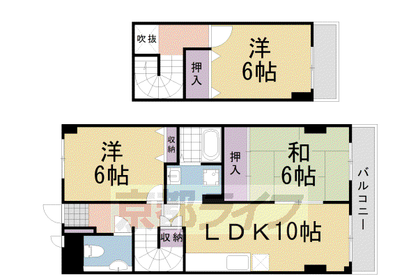 阪急電鉄京都線 桂駅 徒歩30分 6階建 築32年(3LDK/4階)の間取り写真