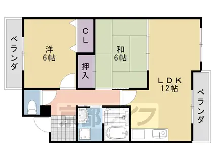 阪急電鉄京都線 桂駅 徒歩15分 4階建 築31年(2LDK/2階)の間取り写真