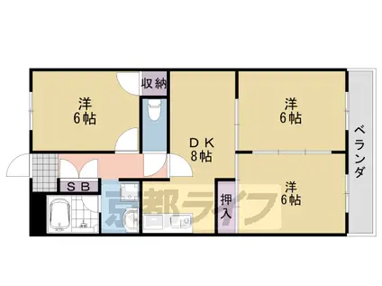 阪急電鉄京都線 桂駅 徒歩14分 6階建 築40年(3DK/3階)の間取り写真