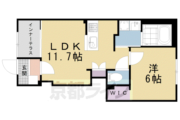 京都市烏丸線 北大路駅 徒歩38分 2階建 築2年(1LDK/1階)の間取り写真