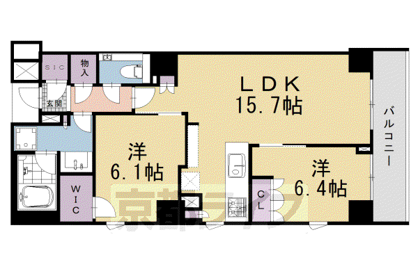 パークホームズ四条河原町(2LDK/8階)の間取り写真