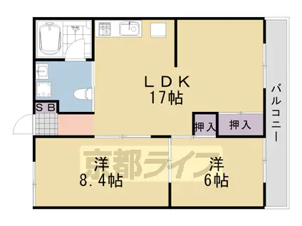 阪急電鉄嵐山線 松尾大社駅 徒歩4分 4階建 築44年(2LDK/4階)の間取り写真