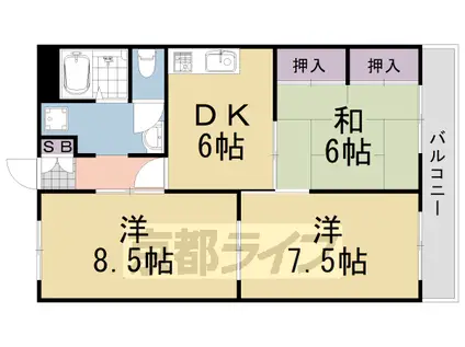 阪急電鉄嵐山線 松尾大社駅 徒歩4分 4階建 築44年(3DK/3階)の間取り写真