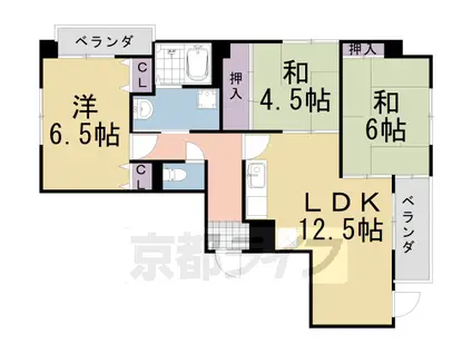 阪急電鉄京都線 桂駅 徒歩13分 4階建 築33年(3LDK/2階)の間取り写真