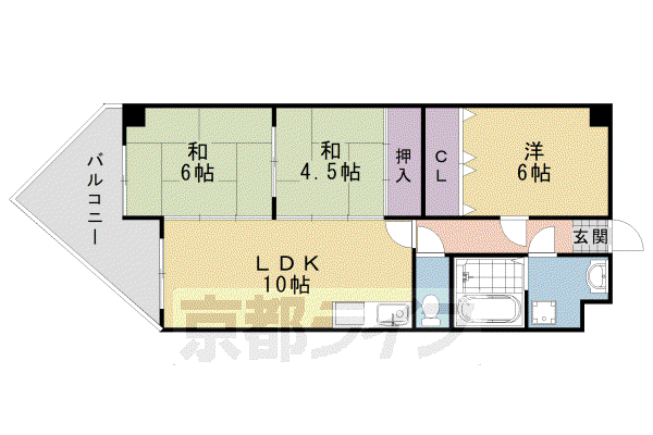 阪急電鉄京都線 桂駅 徒歩26分 6階建 築35年(3LDK/2階)の間取り写真