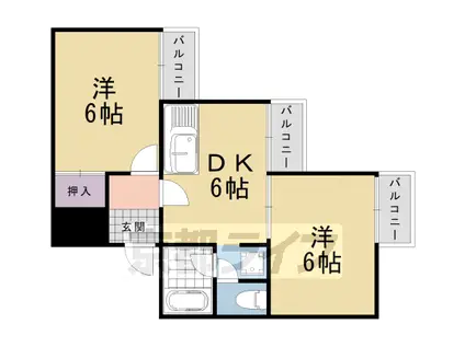 阪急電鉄京都線 桂駅 徒歩12分 3階建 築37年(2DK/2階)の間取り写真