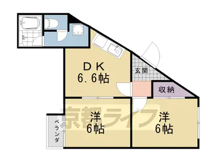 阪急電鉄京都線 桂駅 徒歩12分 3階建 築37年(2DK/2階)の間取り写真