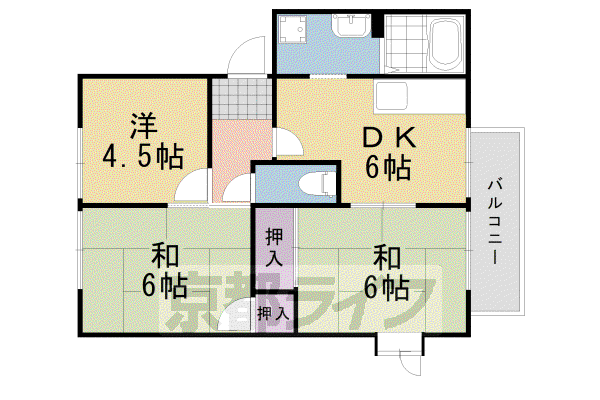 阪急電鉄京都線 洛西口駅 徒歩30分 2階建 築33年(3DK/2階)の間取り写真