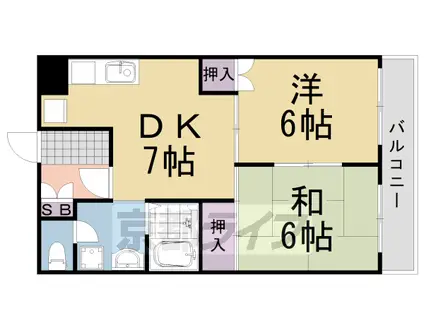 阪急電鉄京都線 桂駅 徒歩40分 3階建 築33年(2DK/3階)の間取り写真