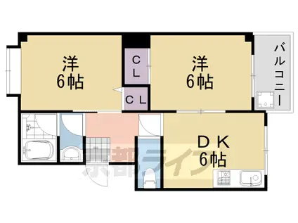 阪急電鉄嵐山線 松尾大社駅 徒歩10分 3階建 築43年(2DK/3階)の間取り写真