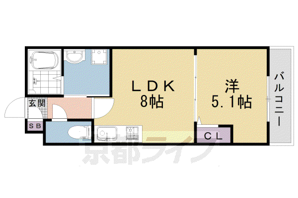 山陰本線 円町駅 徒歩10分 4階建 築2年(1LDK/1階)の間取り写真