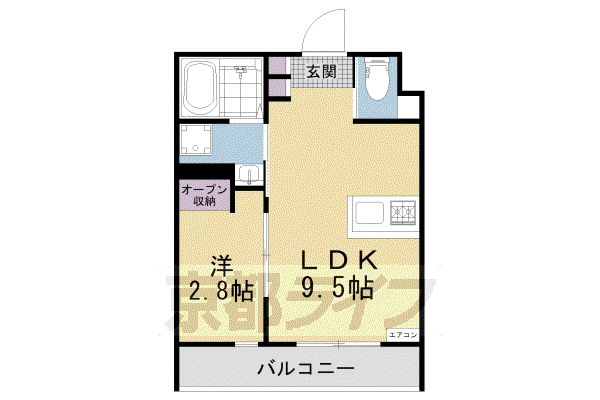 奈良線 新田駅(京都) 徒歩1分 2階建 築2年(1LDK/1階)の間取り写真