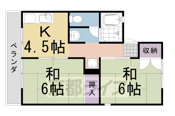阪急電鉄京都線 桂駅 徒歩10分 2階建 築34年(2DK/2階)の間取り写真