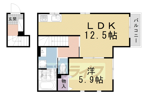京都市烏丸線 北大路駅 徒歩23分 2階建 築2年(1LDK/2階)の間取り写真