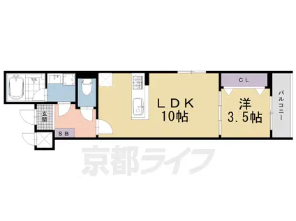阪急電鉄京都線 烏丸駅 徒歩7分 5階建 築1年(1LDK/2階)の間取り写真