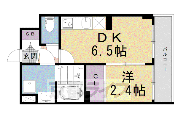 近鉄京都線 東寺駅 徒歩13分 5階建 築2年(1DK/3階)の間取り写真