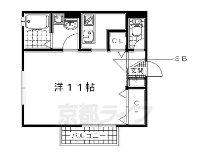 近鉄京都線 山田川駅 徒歩9分 2階建 築21年(1K/1階)の間取り写真