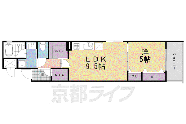 阪急電鉄京都線 烏丸駅 徒歩9分 5階建 築2年(1LDK/4階)の間取り写真